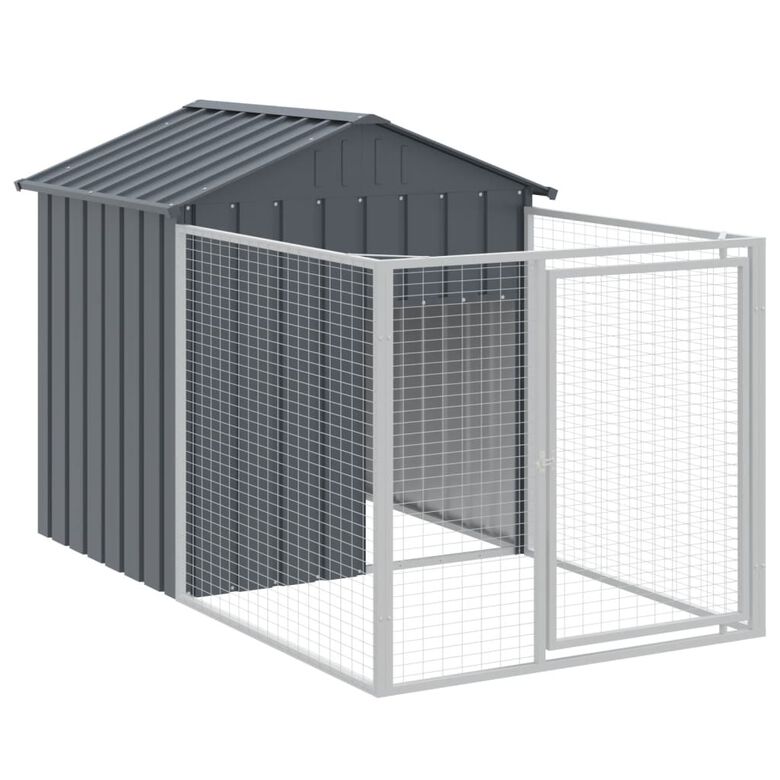 vidaXL Caseta con Corral de acero galvanizado gris para perros thumbnail