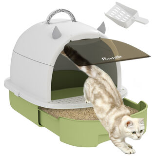 PawHut Arenero para Gatos Blanco y Verde