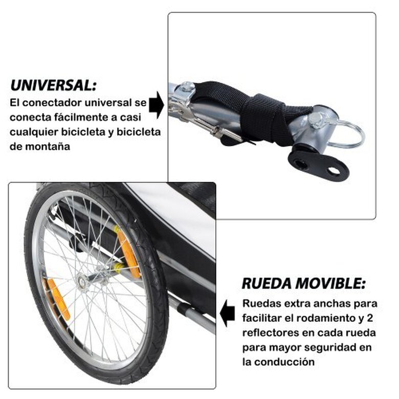 Remolque de bicicleta PawHut para perros color Blanco/Negro, , large image number null