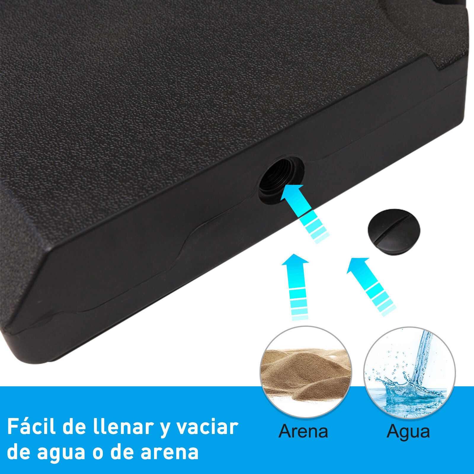Outsunny Set de 4 Piezas Soporte de Parasol Base para Sombrilla Terreza o Jard&iacute;n Rellenable de 80 kg de Agua o 120 kg de Arena Estable 100x100x9,5 cm Negro, , large Imagen numero 4