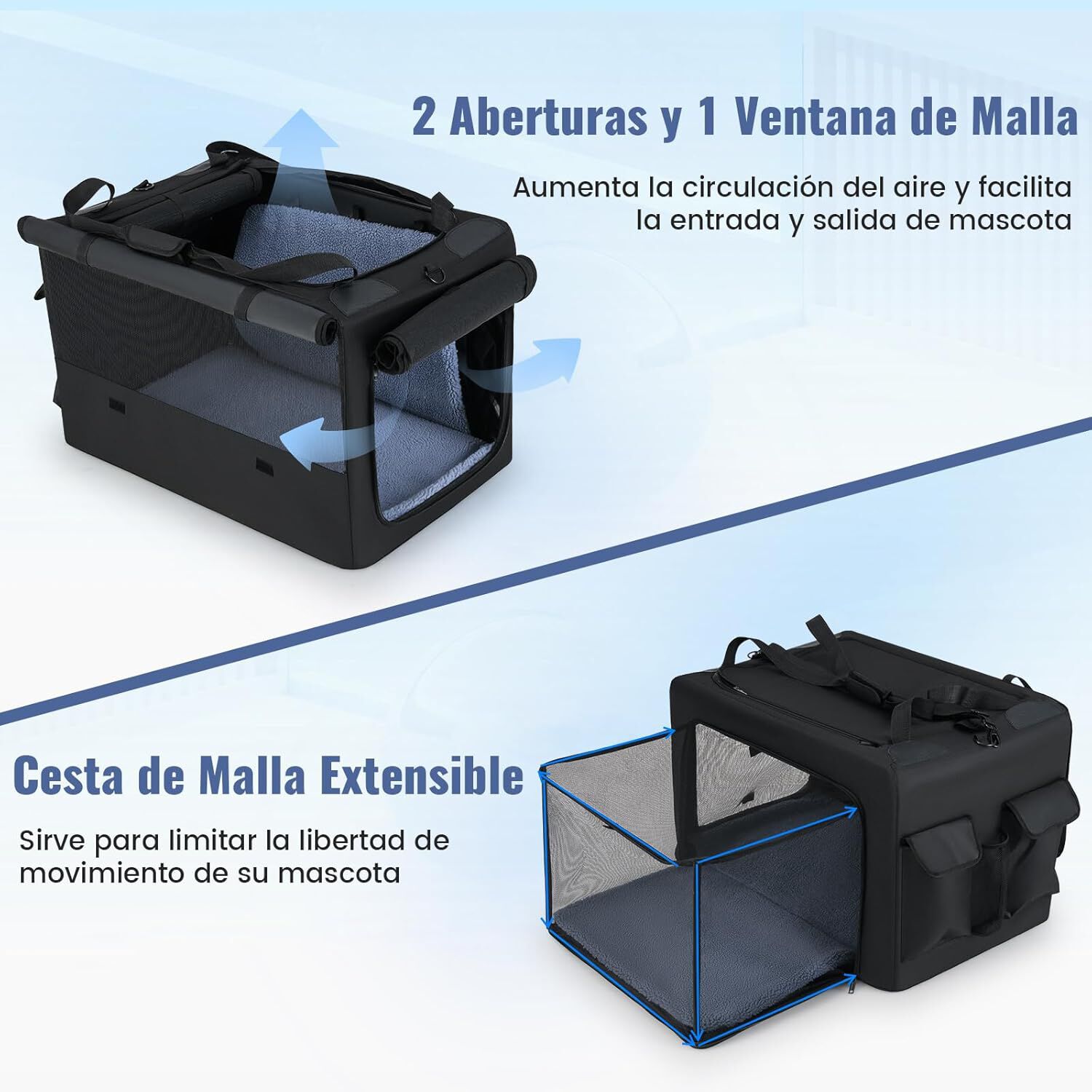 COSTWAY Transportín para Perros, Bolsa Transportin Portátil y Plegable para Mascotas con 2 Aberturas y Ventana, Cesta Interior de Malla, Bolsillos Laterales para Interior Exterior (90 x 76 x 48 cm) thumbnail