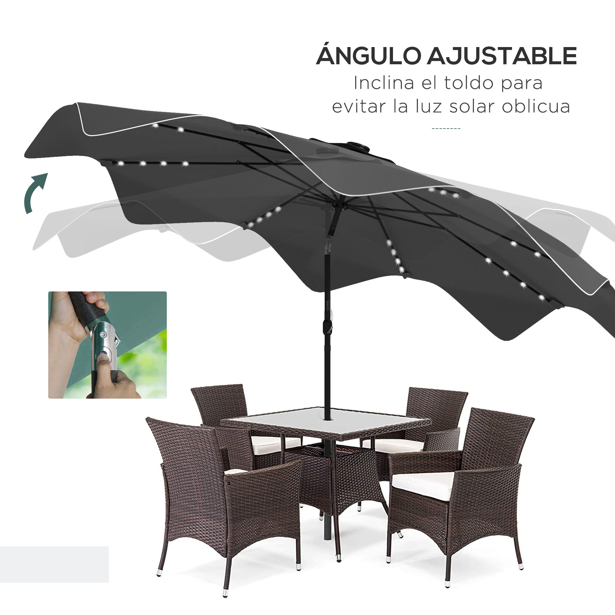 Outsunny Sombrilla De Jardín Gris Oscuro Parasol De Terraza Manuall thumbnail