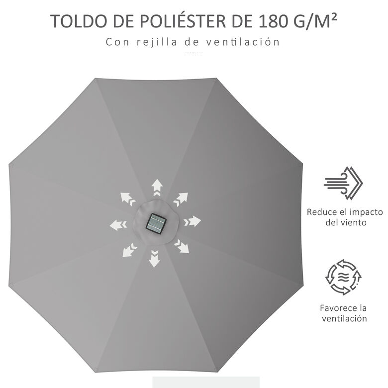 Outsunny Sombrilla De Jardín Parasol De Terraza Con Luces Led Gris Claro thumbnail