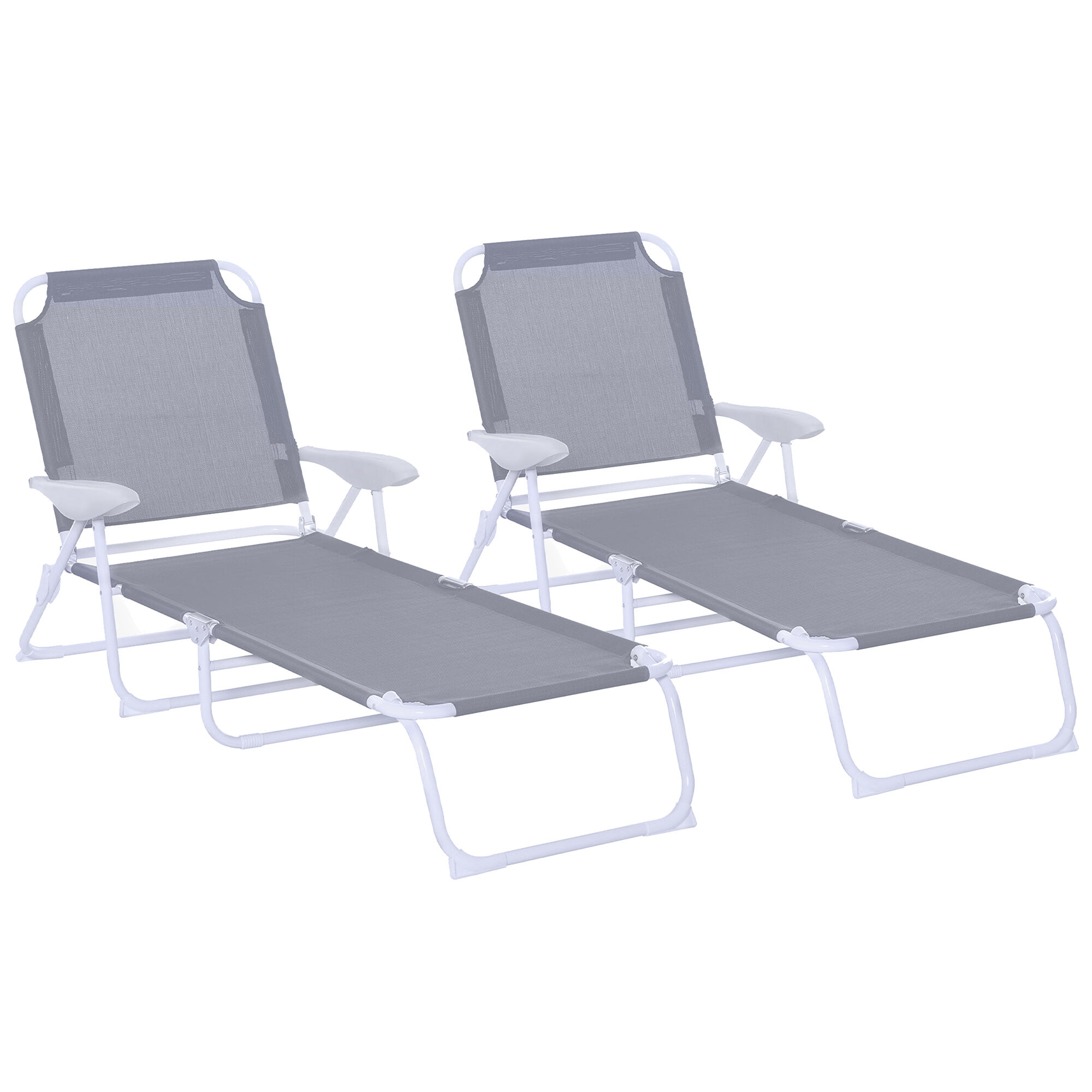 Outsunny Conjunto de 2 Tumbonas Plegables Tumbonas de Jard&iacute;n con Respaldo Ajustable en 4 Niveles Carga 120 kg para Terraza Piscina 186x66x80 cm Gris, , large Imagen numero 1