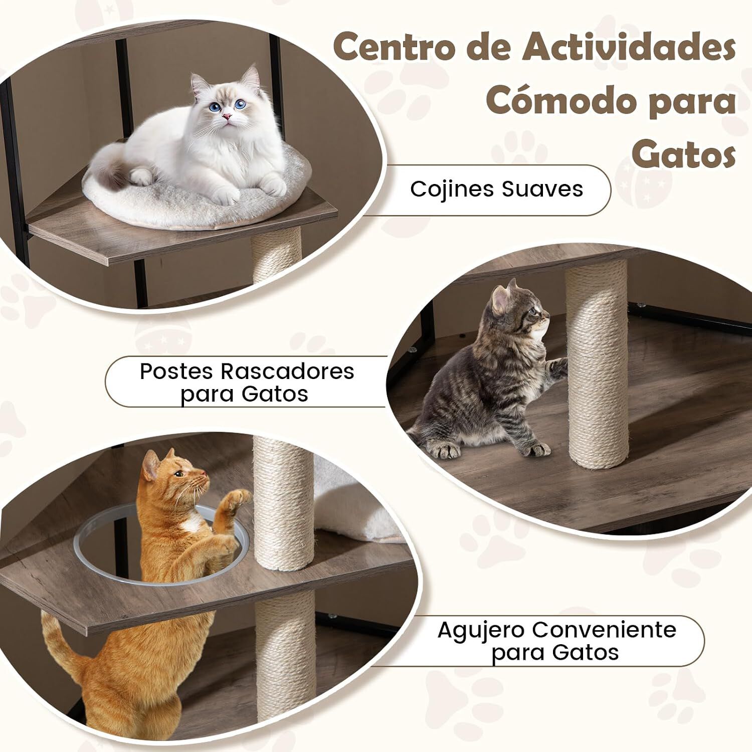 COSTWAY &aacute;rbol para gatos con armario para caja de arena, armario para gato para caja de arena, casa para gatos de madera, &aacute;rbol para gatos con postes de sisal, plataformas, abertura para gato y alfombrillas, mueble para gatos, Marr&oacute;n, , large Imagen numero 4