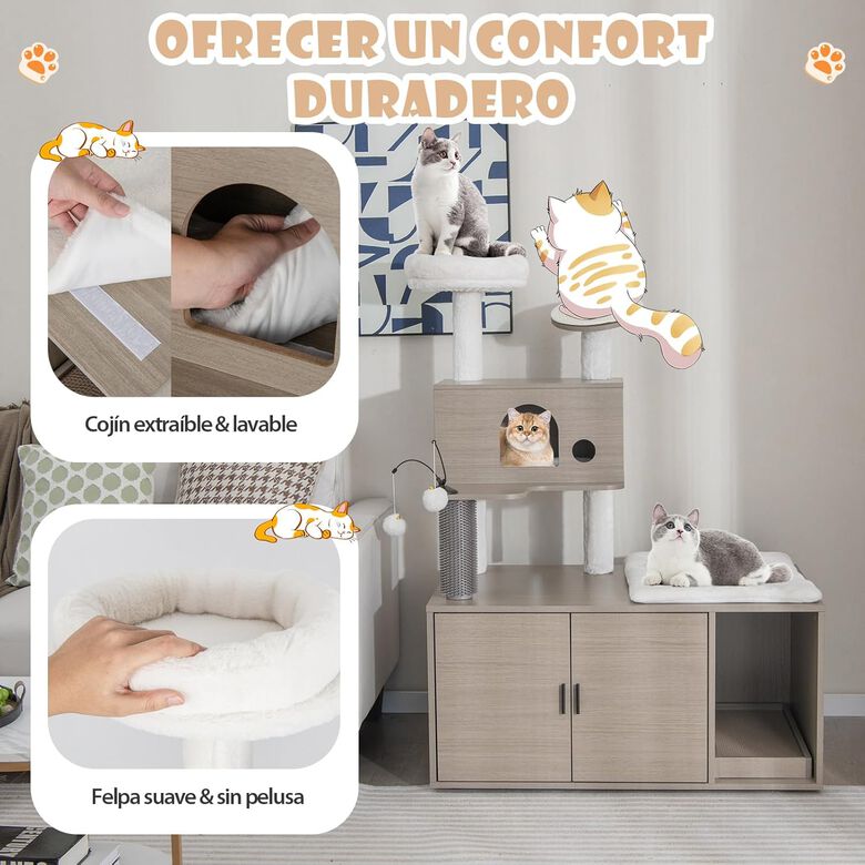 COSTWAY Árbol 2 en 1 con Caja de Arena para Gatos thumbnail