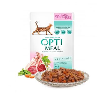 Optimeal Pienso húmedo para gatos Cordero y Verduras en gelatina