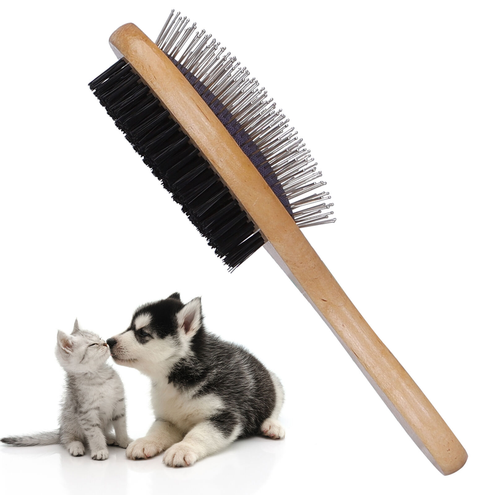 Nobleza Cepillo dual para perros y gatos 2 en 1 Cepillo de Aseo de Doble Cara, Peine Profesional para Mascotas Bamb&uacute;, Cepillo de Peine de Masaje desenredante Cerda para Cabello Largo y Corto, , large Imagen numero 1