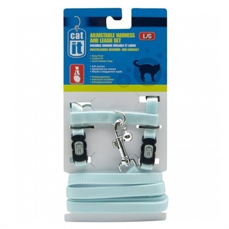 Arnés y correa de nylon ajustable para gatos color Azul, , large image number null
