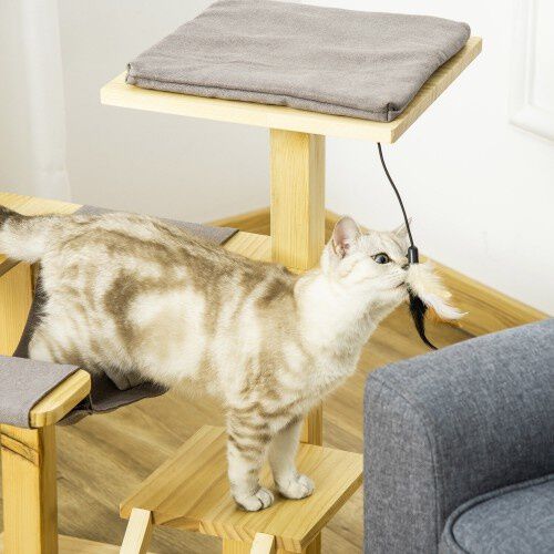 PawHut &aacute;rbol rascador madera natural para gatos, , large Imagen numero 3