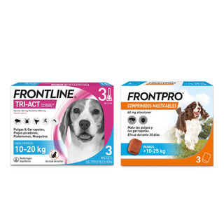Pack Frontline Tri-Act pipetas + Frontpro comprimidos masticables para perros medianos