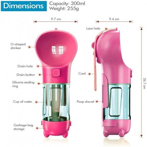 Edipets bebedero port&aacute;til con dispensador de bolsas rosa para perros, , large Imagen numero 2