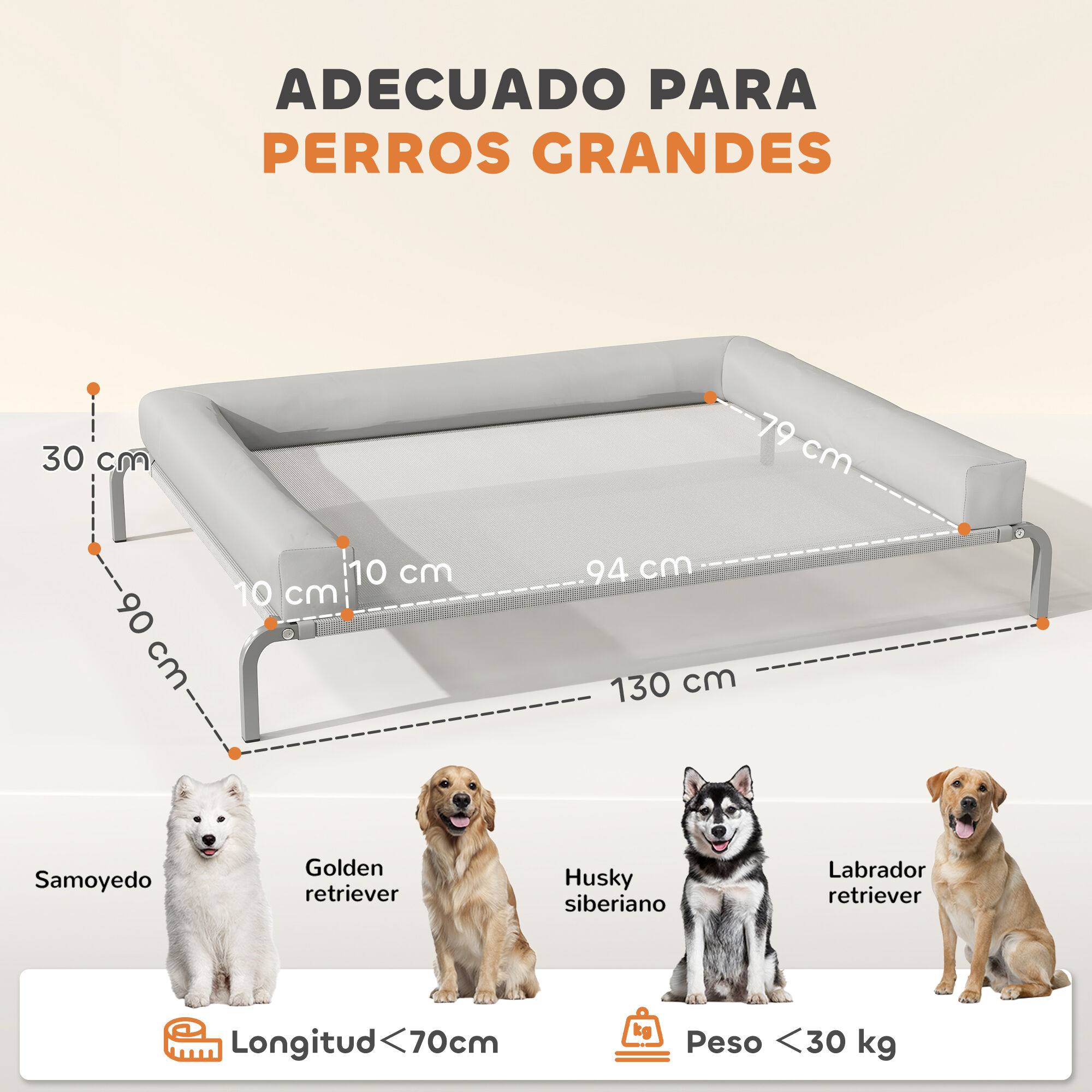 PawHut Cama Elevada Gris Perros thumbnail