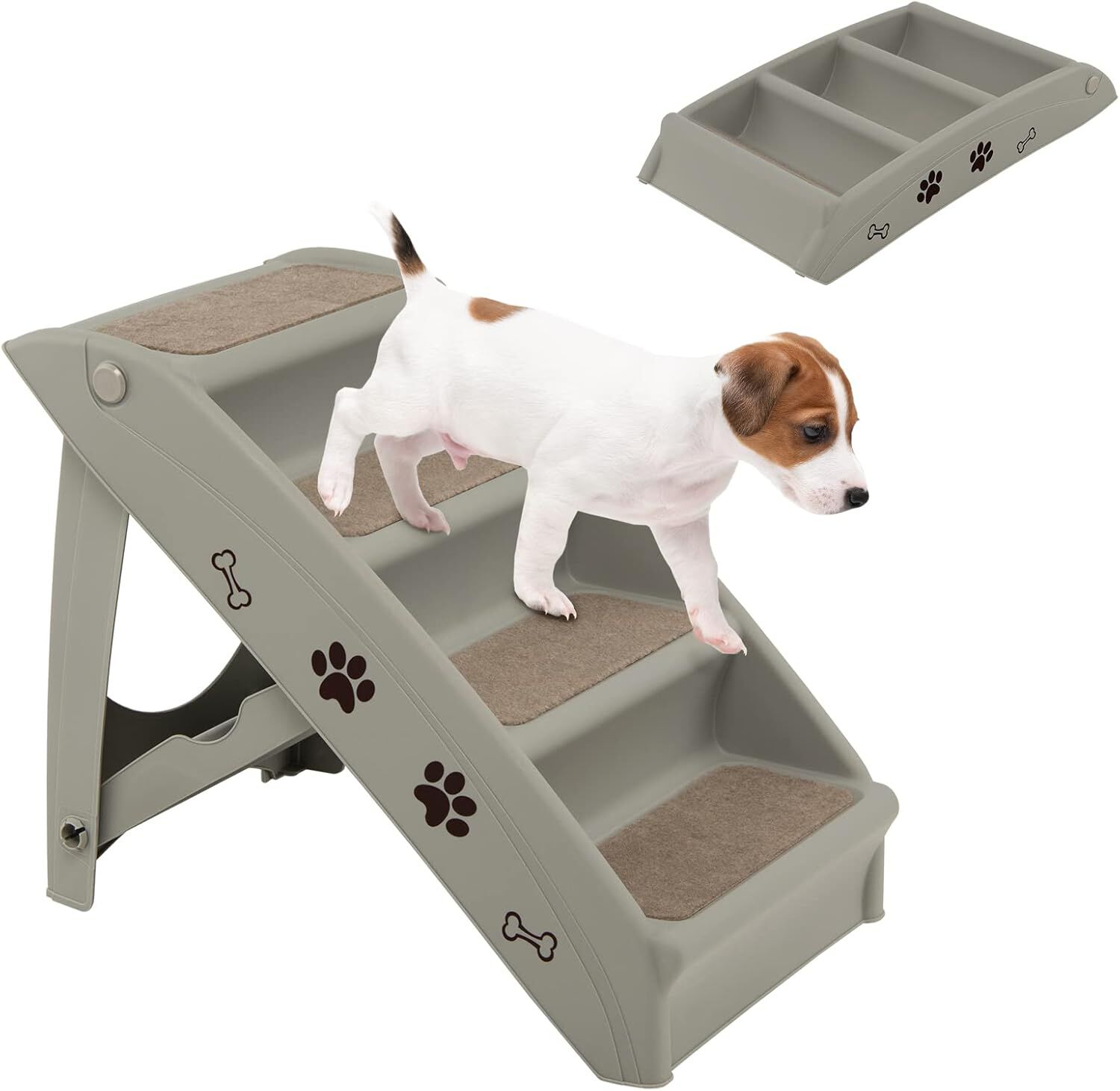 COSTWAY Escalera de Pl&aacute;stico Plegable para Mascotas, Escalera de Pl&aacute;stico con 4 Pelda&ntilde;os para Interior y Exterior, con Fieltro Blando, Ideal para Mascotas de Talla Peque&ntilde;a y Mediana (Gris), , large Imagen numero 1