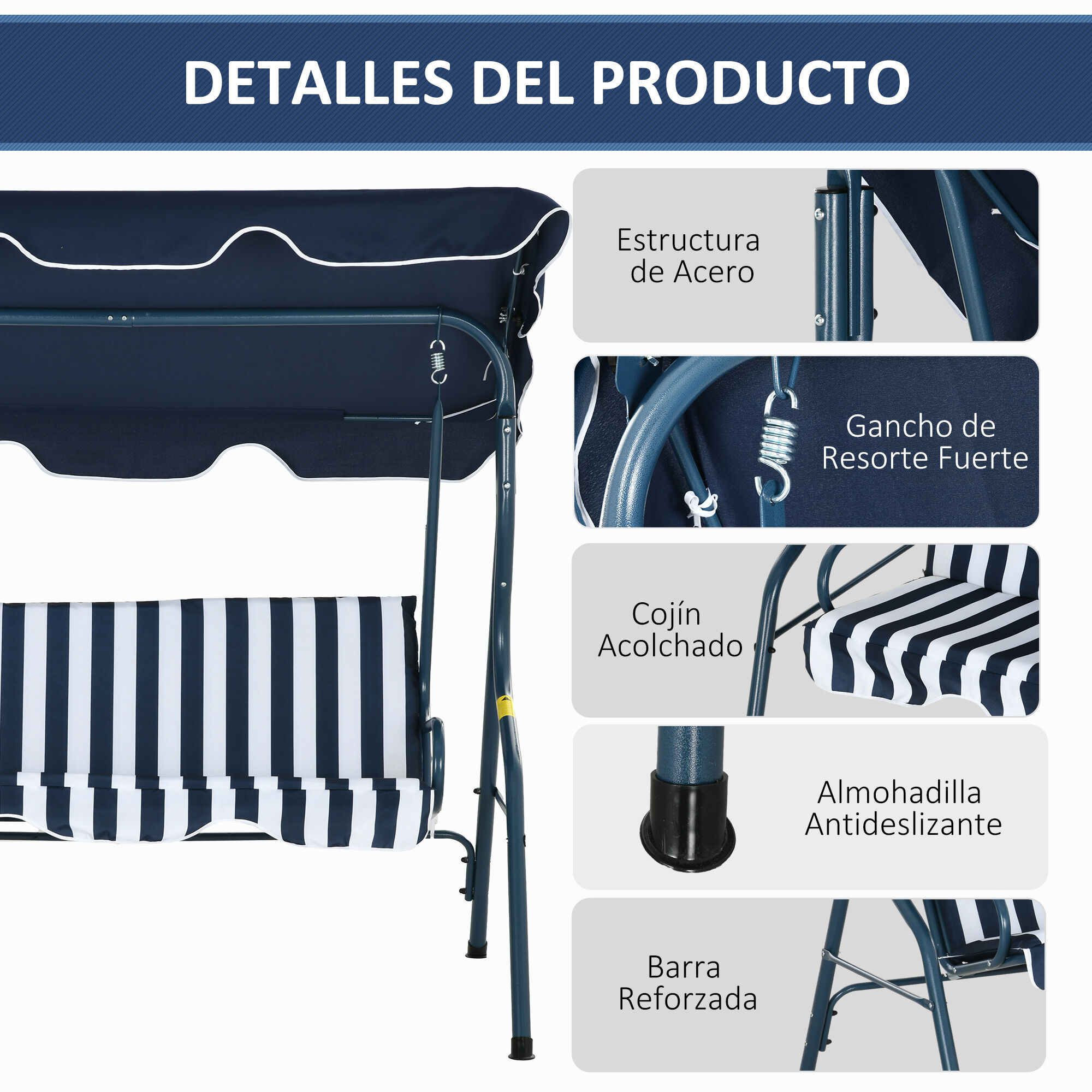 Outsunny Columpio de Jard&iacute;n Azul, , large Imagen numero 5