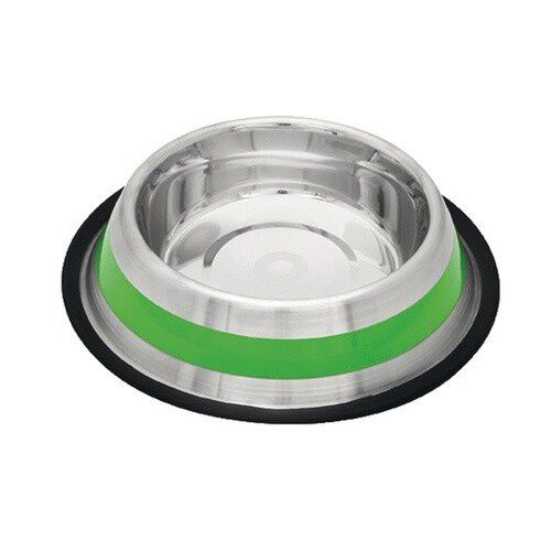 Comedero antideslizante de acero inoxidable con franja verde para perros, , large Imagen numero 1