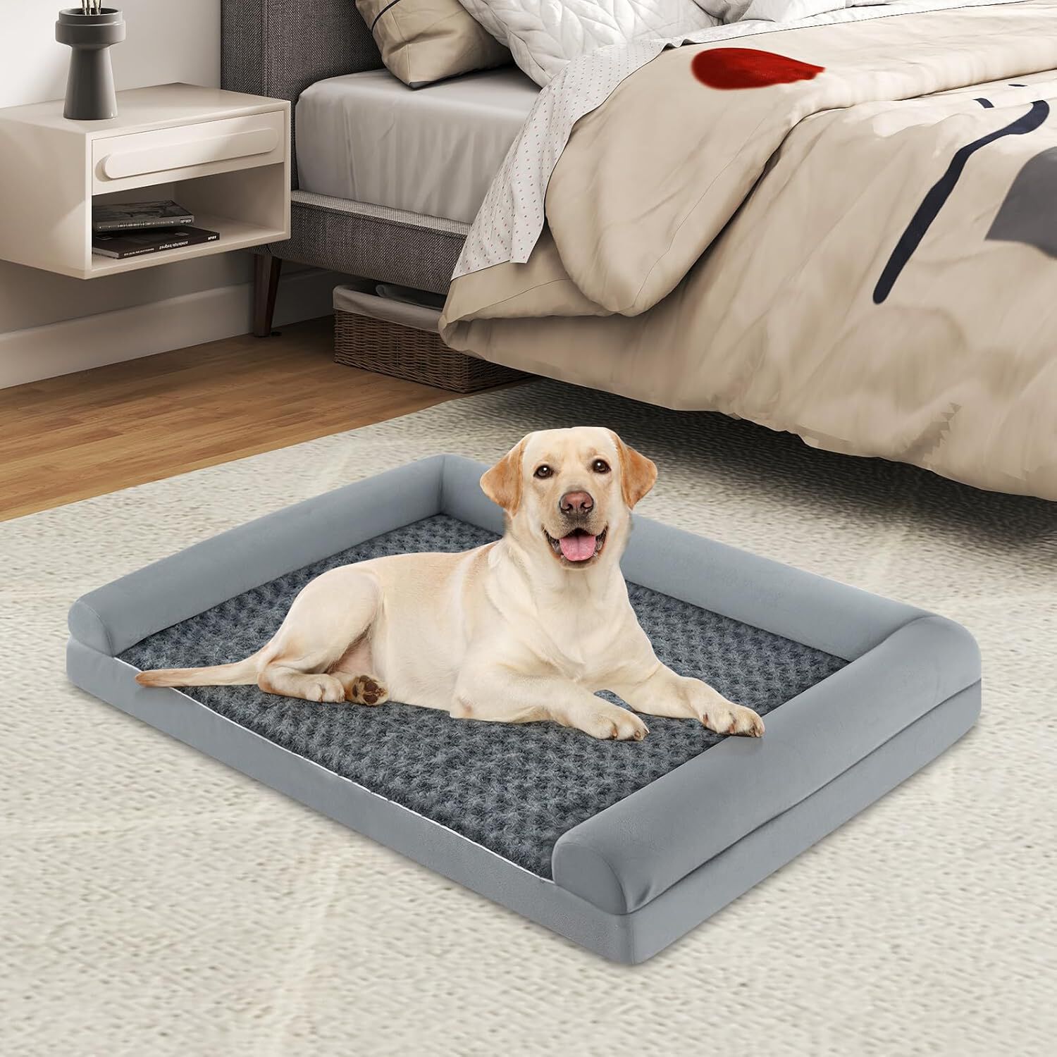 COSTWAY Cama Ortopédica para Perros, Cama Perro Grande con Tejido Interno Impermeable, Sofá para Perros con Funda Extraíble y Lavable, Gris, 135 x 91 x 18 cm (XX-Large) thumbnail