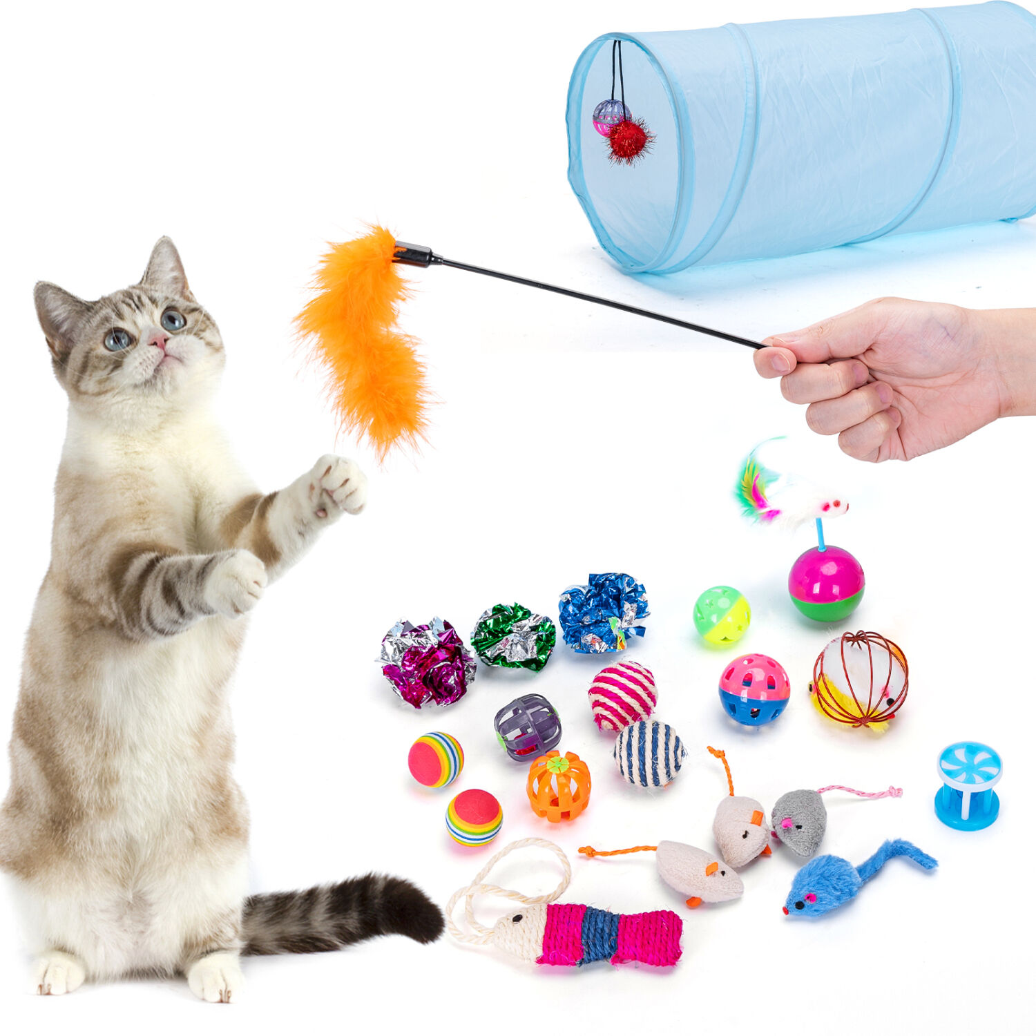 Nobleza - Juguetes Gatos Pack,que Incluyen T&uacute;nel para Gatos, Ratones y Varias Pelotas para Gatos, Campanas, Resortes, Hierba Gatera,24PCS, , large Imagen numero 3