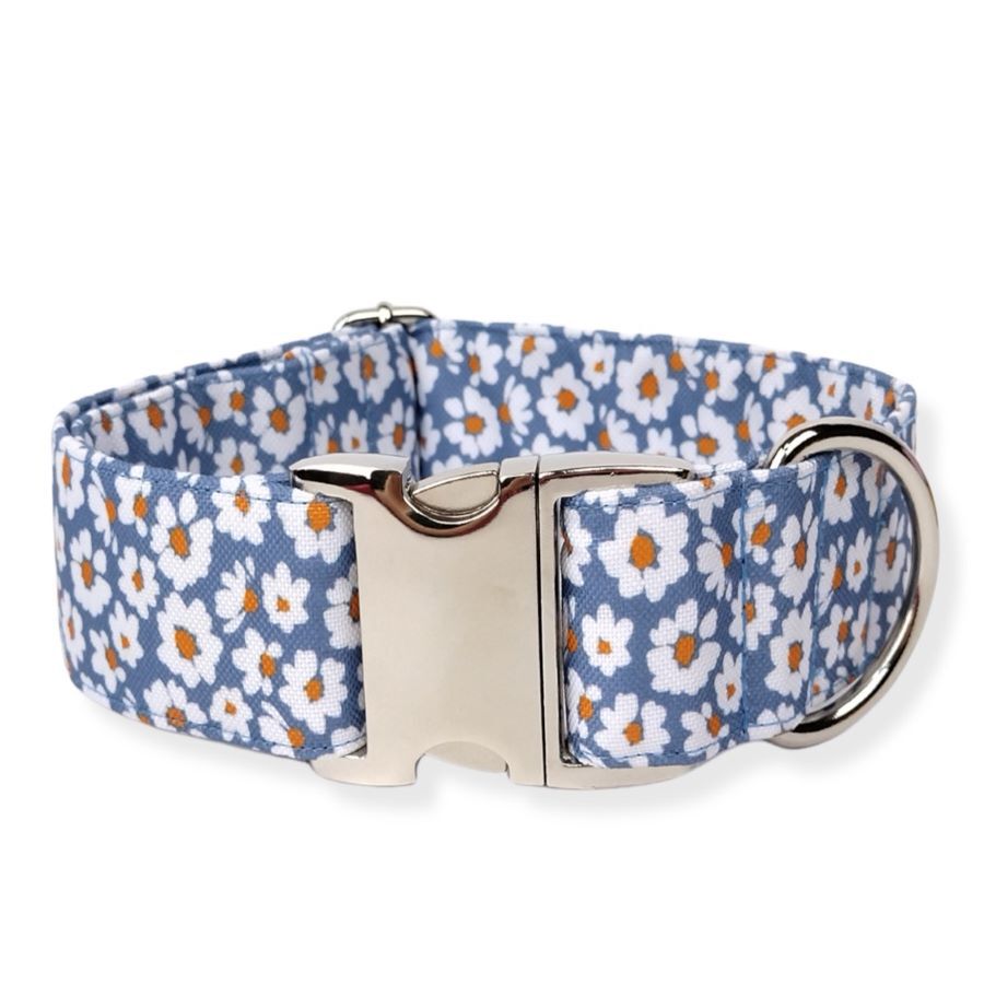 Collar para perro "Margaritas" T.M/hebilla met&aacute;lica/ azul, , large Imagen numero 1