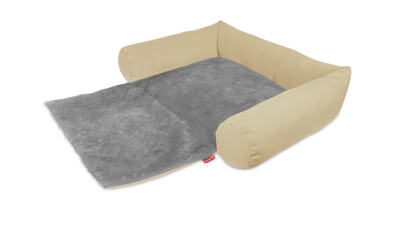 Gauty Cama Redonda para Perros y Gatos  Tela Impermeable y pelo - Beige y gris, , large Imagen numero 1