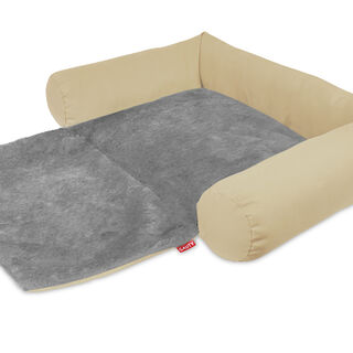 Gauty Cama Redonda Tela Impermeable y pelo beige y gris para Perros y Gatos 