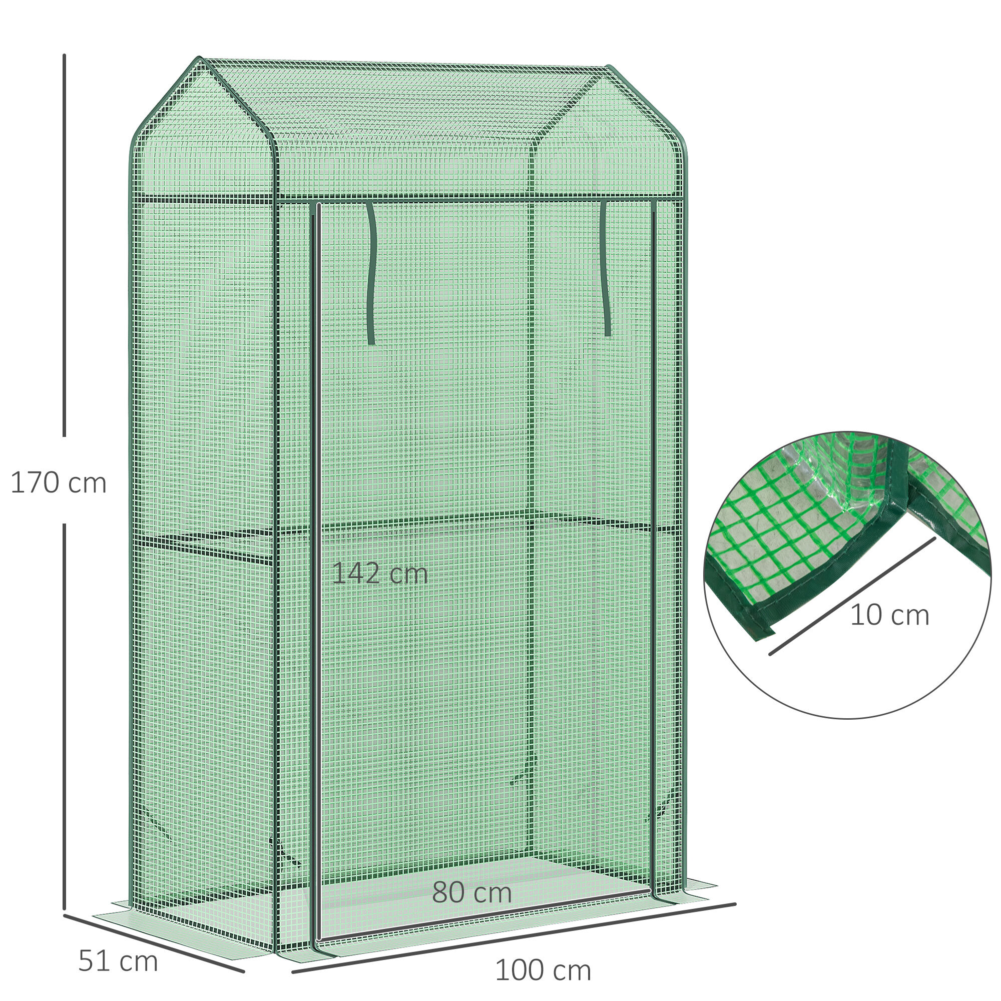 Outsunny Invernadero de Exterior Vivero Casero con Puerta Enrollable Cubierta de PE y Marco de Metal para Cultivos Plantas Tomates Terraza Patio 100x51x170 cm Verde, , large Imagen numero 3
