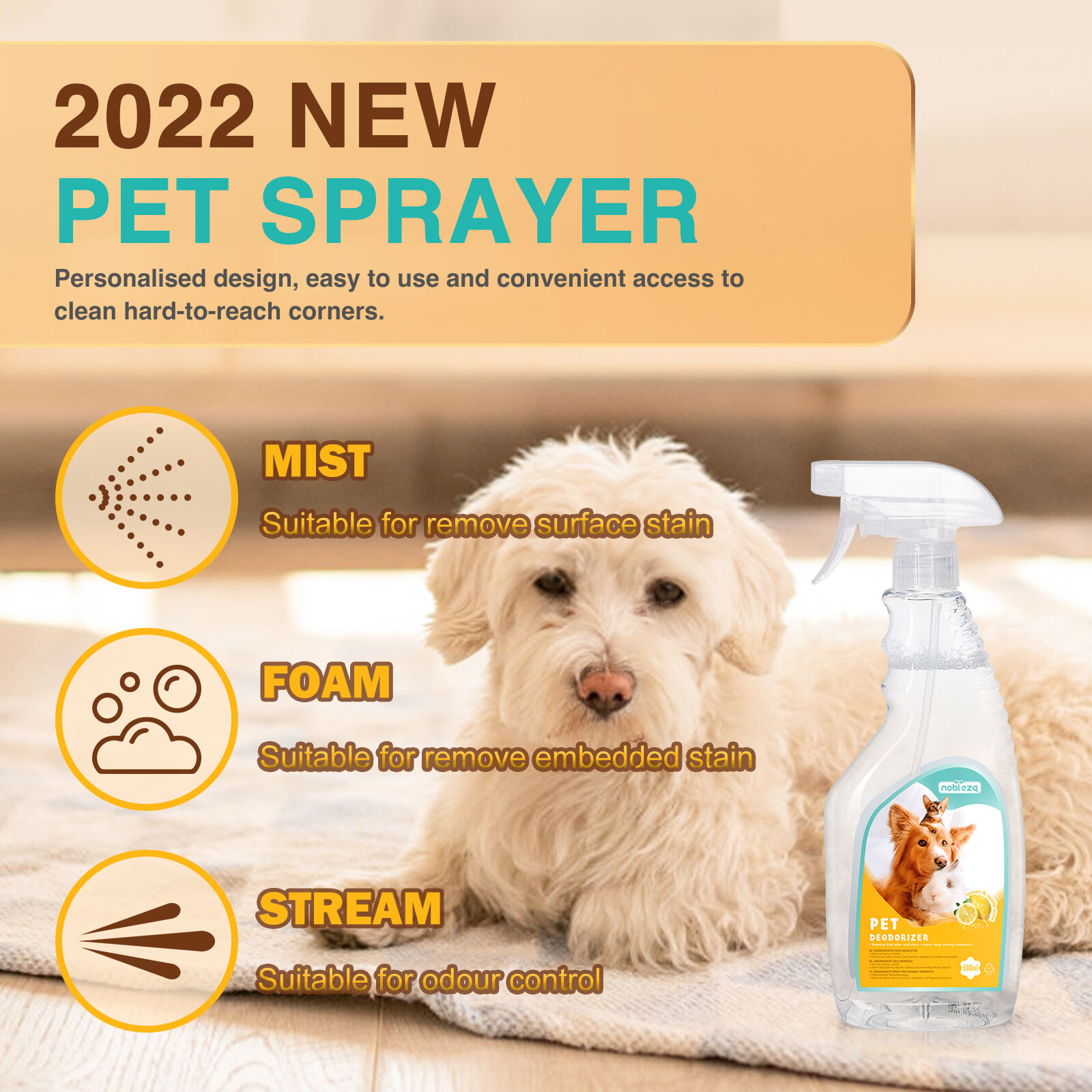 Nobleza - 2 &times; Spray Desodorante de Mascotas para Perros y Gatos Duradero, Eliminador de Olores Mascotas Sin Alcohol, Desodorizaci&oacute;n Suave, para Mascotas, Gatos, Perros,500 ml, , large Imagen numero 2