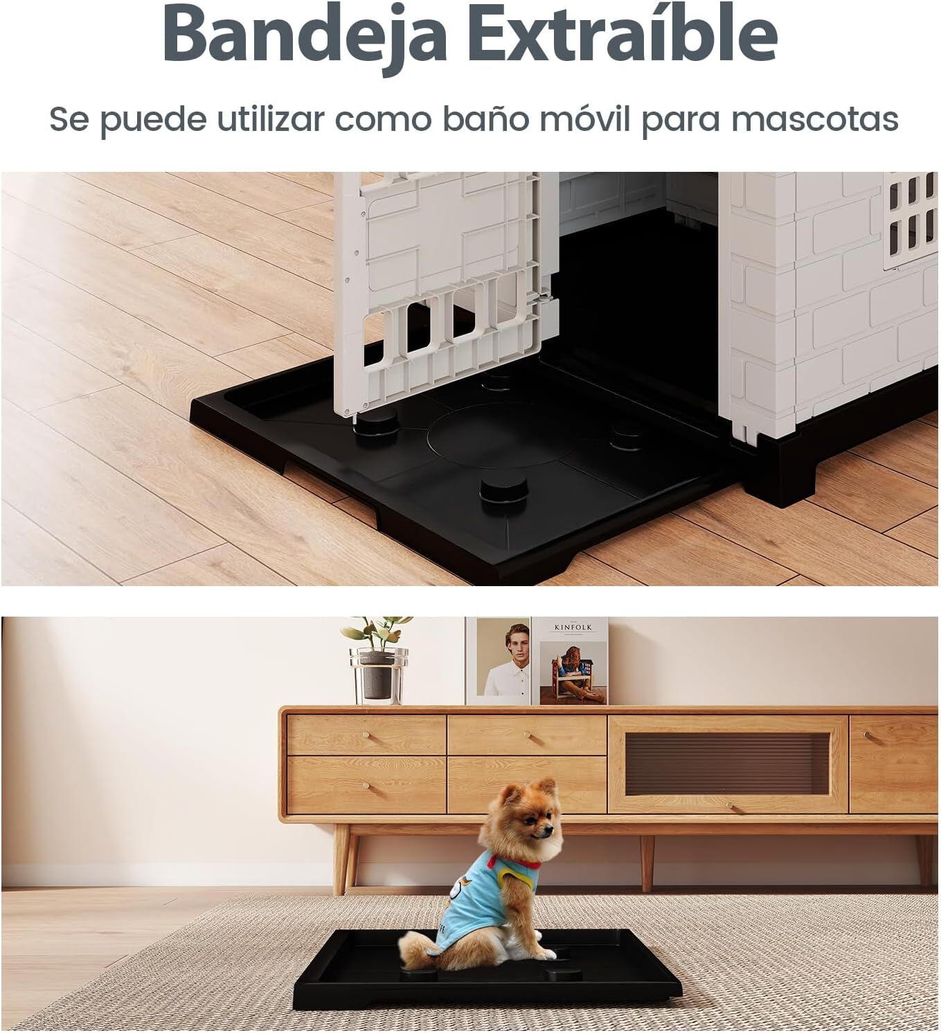 COSTWAY Casa para Perros Plegable de Pl&aacute;stico, Refugio para Mascotas Resistente a la Intemperie con Bandeja de Inodoro, Puerta con Cerradura, Techo Inclinado, Jaula de Interior Exterior para Cachorros Gatos, , large Imagen numero 3