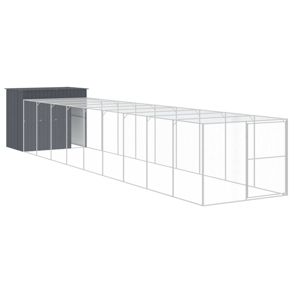 vidaXL Caseta perros con corral acero galvanizado gris 214x1069x181 cm, , large Imagen numero 1