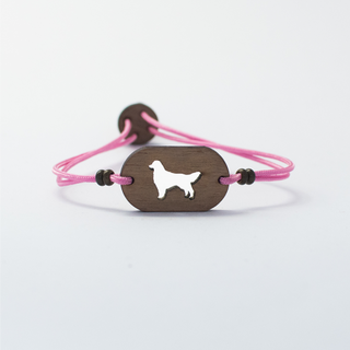Pulsera de madera Golden Retriever personalizable color Rosa, Pulsera de madera Golden Retriever personalizable color Rosa