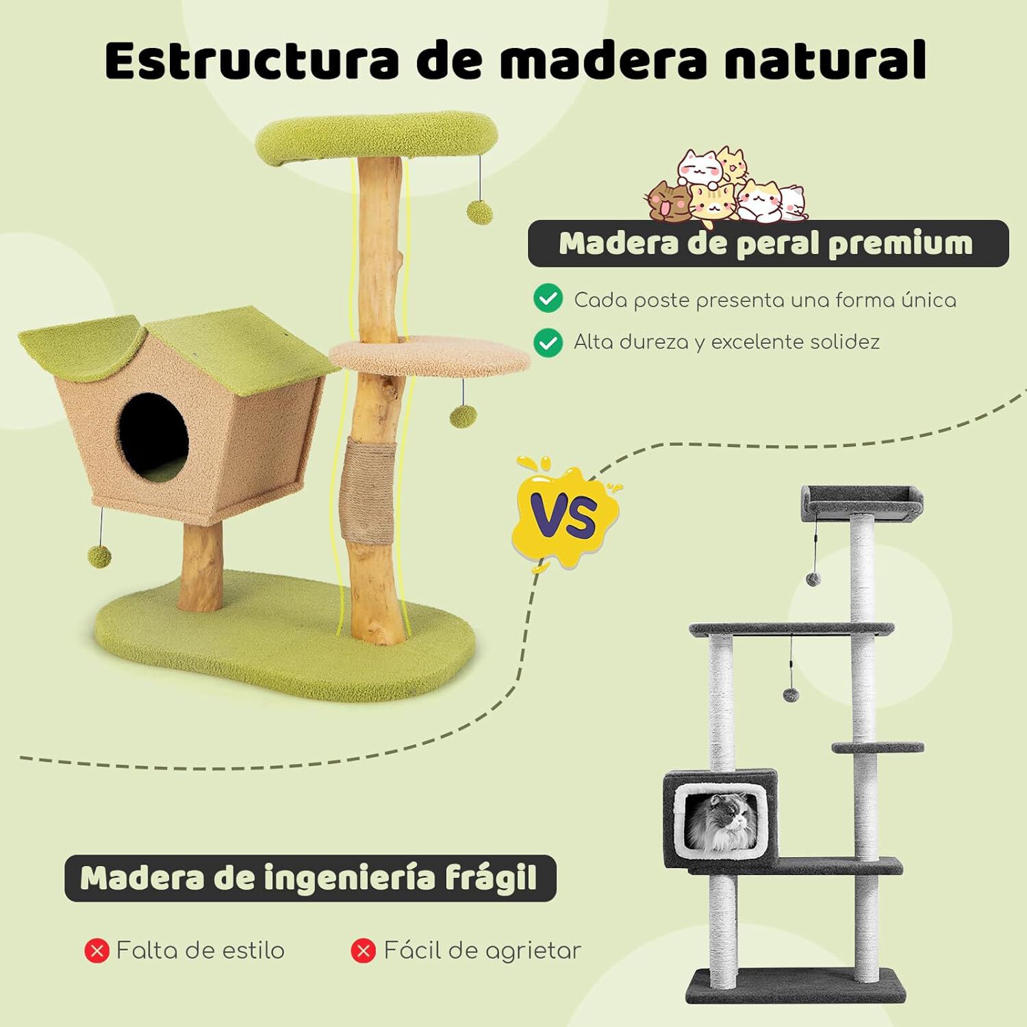 COSTWAY 110cm &Aacute;rbol para Gatos, Torre de Madera para Gatos con Plataforma Superior Acolchada, Condominio, Postes para Rascar, Plataforma de Salto, Centro de Actividades para Gatos con Bolas, , large Imagen numero 4