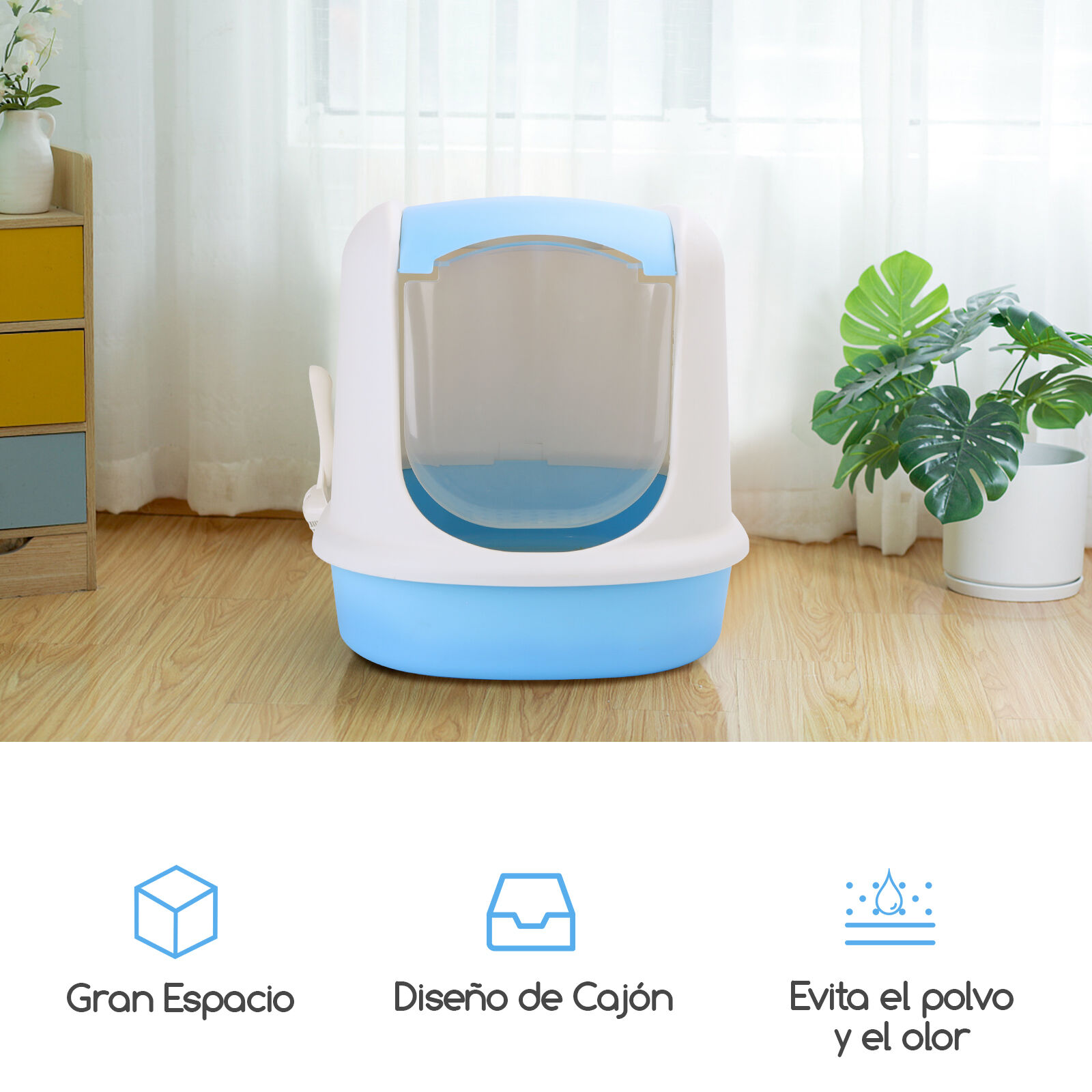 Nobleza - Inodoro para Gatos con Abertura Frontal y Pala, Cajas de Arena para Gatos Cubierta Desmontable, Arenero para Gatos Grande, Azul 55*39*39.5 CM, , large Imagen numero 2