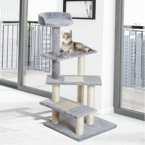 Pawhut árbol rascador de actividad 3 plataformas beige y gris para gatos thumbnail