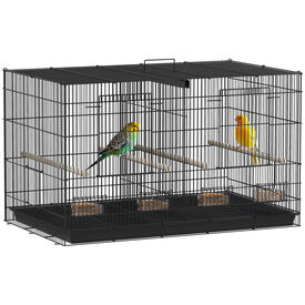 PawHut Jaula para Pájaros con Divisor, 76x46x46 cm, Pajarera con 4 Comederos, 4 Perchas y Bandeja Extraíble, Jaula para Loros, Canarios, Periquitos, Negro
