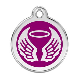 Red dingo Placa identificativa Acero Inoxidable Esmalte Alas Angel Morado para perros