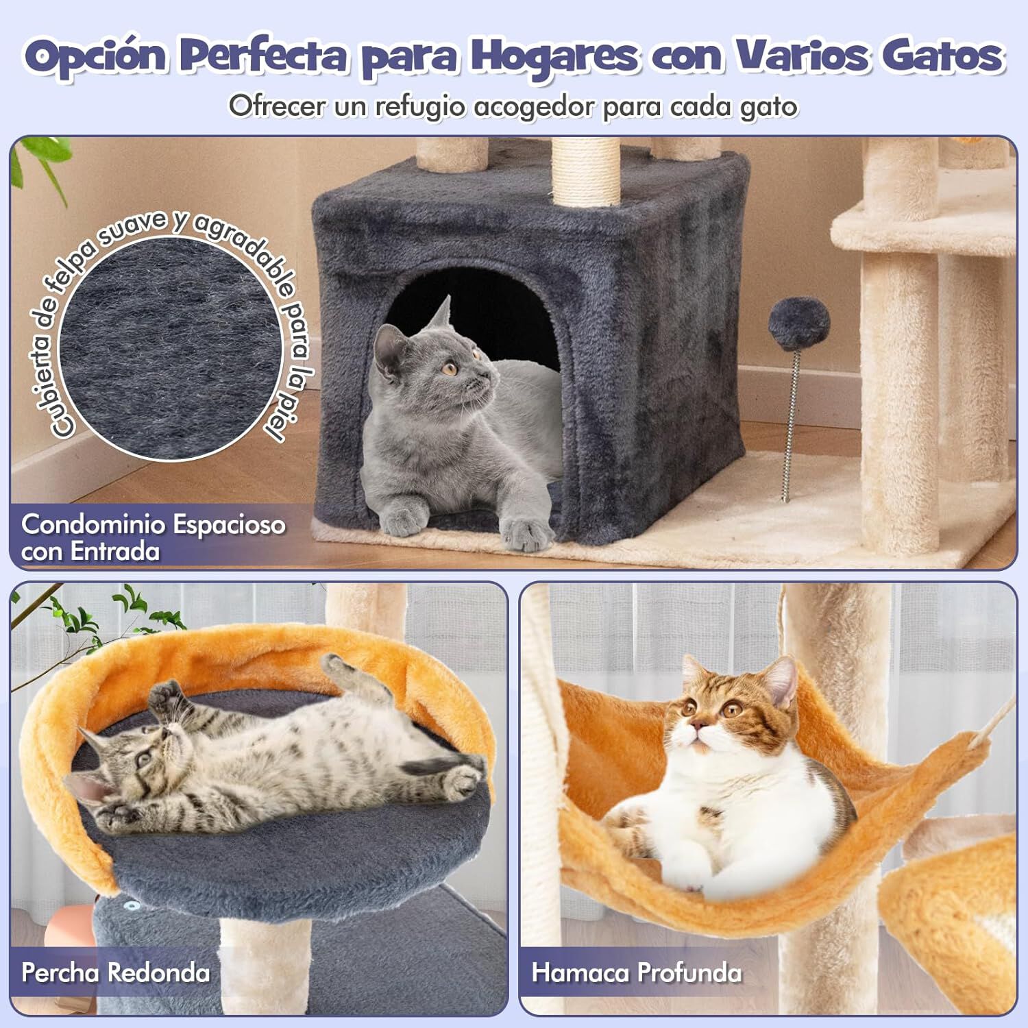 COSTWAY &Aacute;rbol Rascador para Gatos, Altura 160cm, Rascador para Gatos de Varios Niveles con Postes de Sisal y Tablero, Condo, Plataforma y Perchas, Juguetes Colgantes, Tela de Felpa, Torre para Gatitos, , large Imagen numero 4