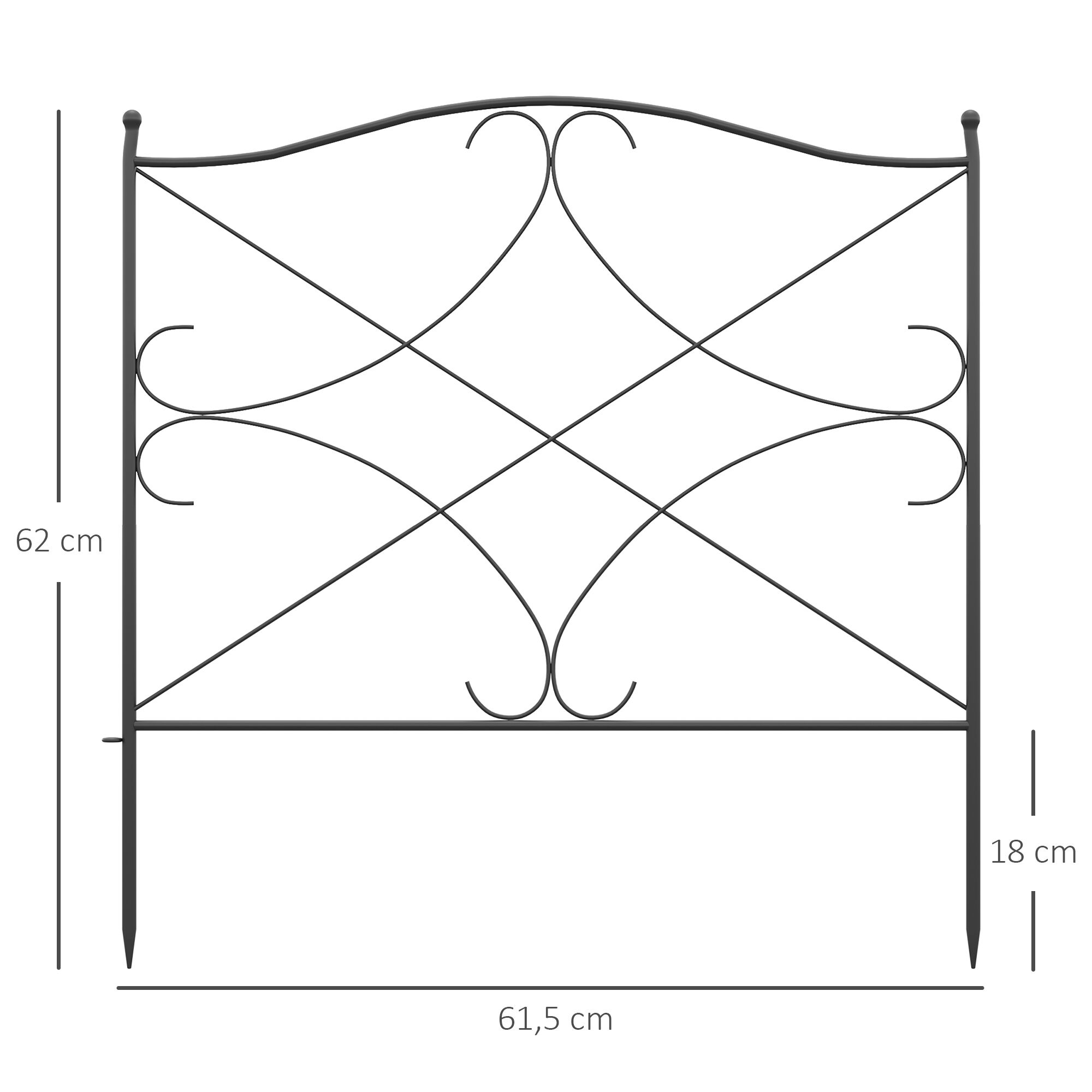 Outsunny Vallas Decorativas para Jard&iacute;n de 5 Paneles 305x62 cm Cerca de Privacidad de Metal con Estacas y Bordes de C&eacute;sped Barrera para Animales Negro, , large Imagen numero 3