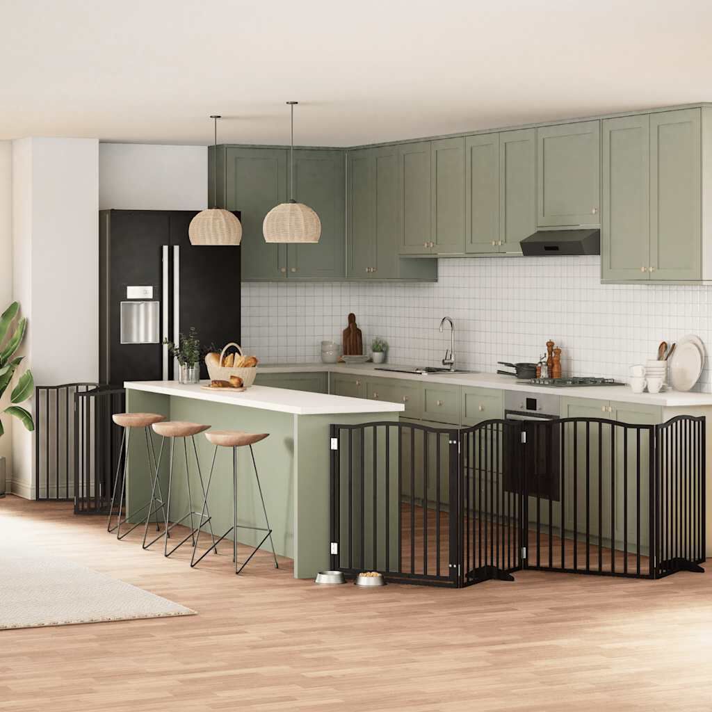 vidaXL Puerta de perros plegable 10 paneles madera &aacute;lamo negra 800 cm, , large Imagen numero 2