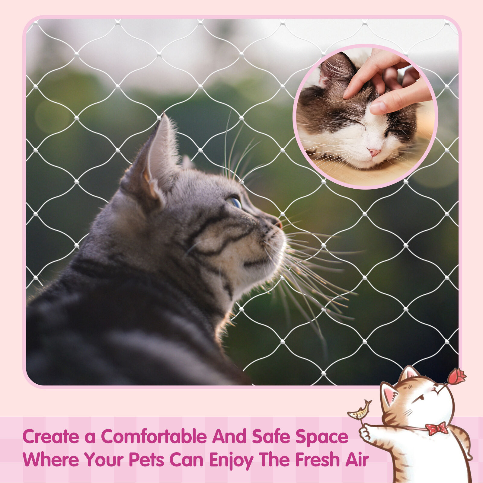 Nobleza Red Gatos Terraza 8x3m, Transparente Red para Gatos, Red Protecci&oacute;n para Gatos Apto para Interior o Exterior Balc&oacute;n Ventana Patio Escaleras, Incluye Set de Fijaci&oacute;n, , large Imagen numero 3