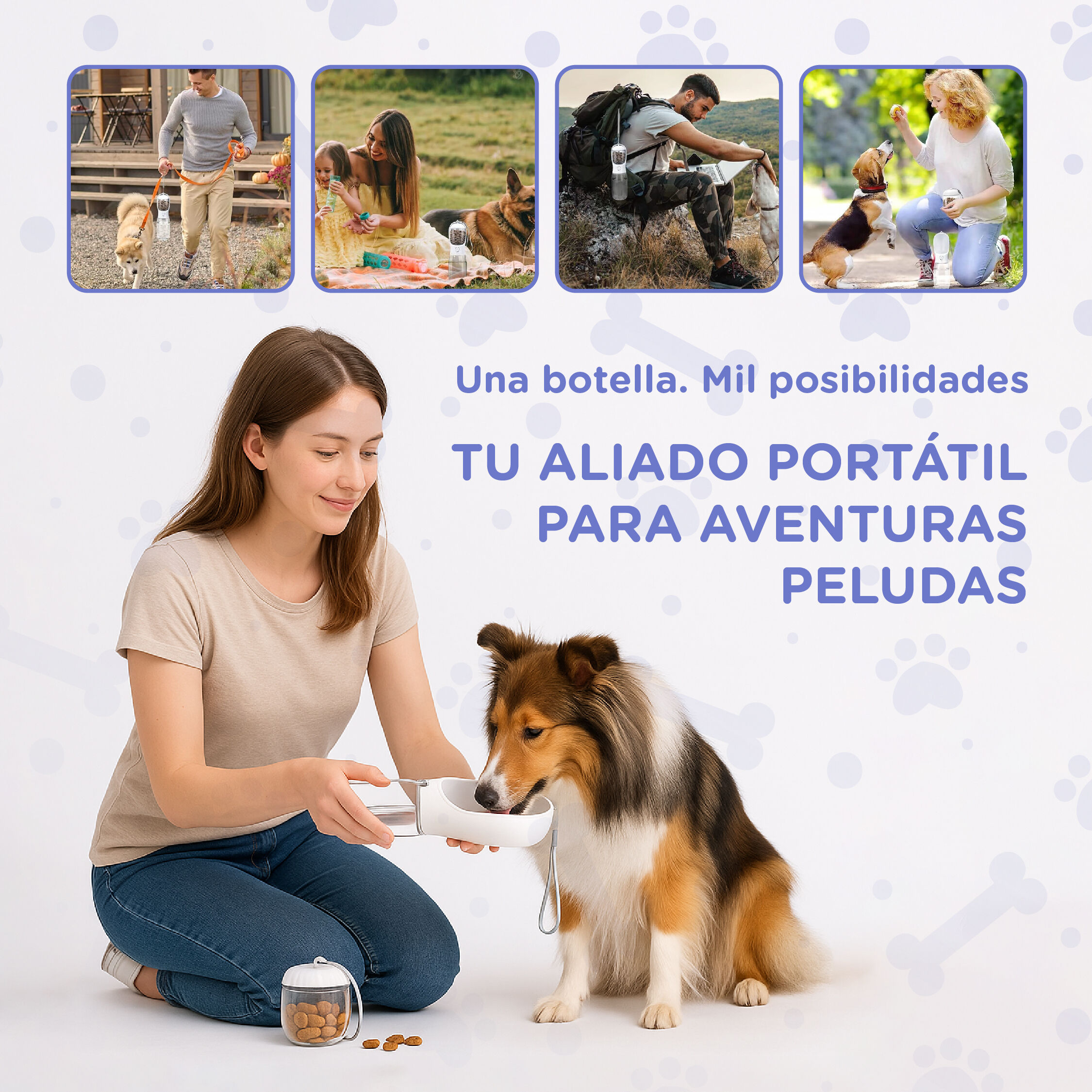 Botella Portátil 2 en 1 TheKingPet – Bebedero y Dispensador de Snacks para Perros y Gatos thumbnail