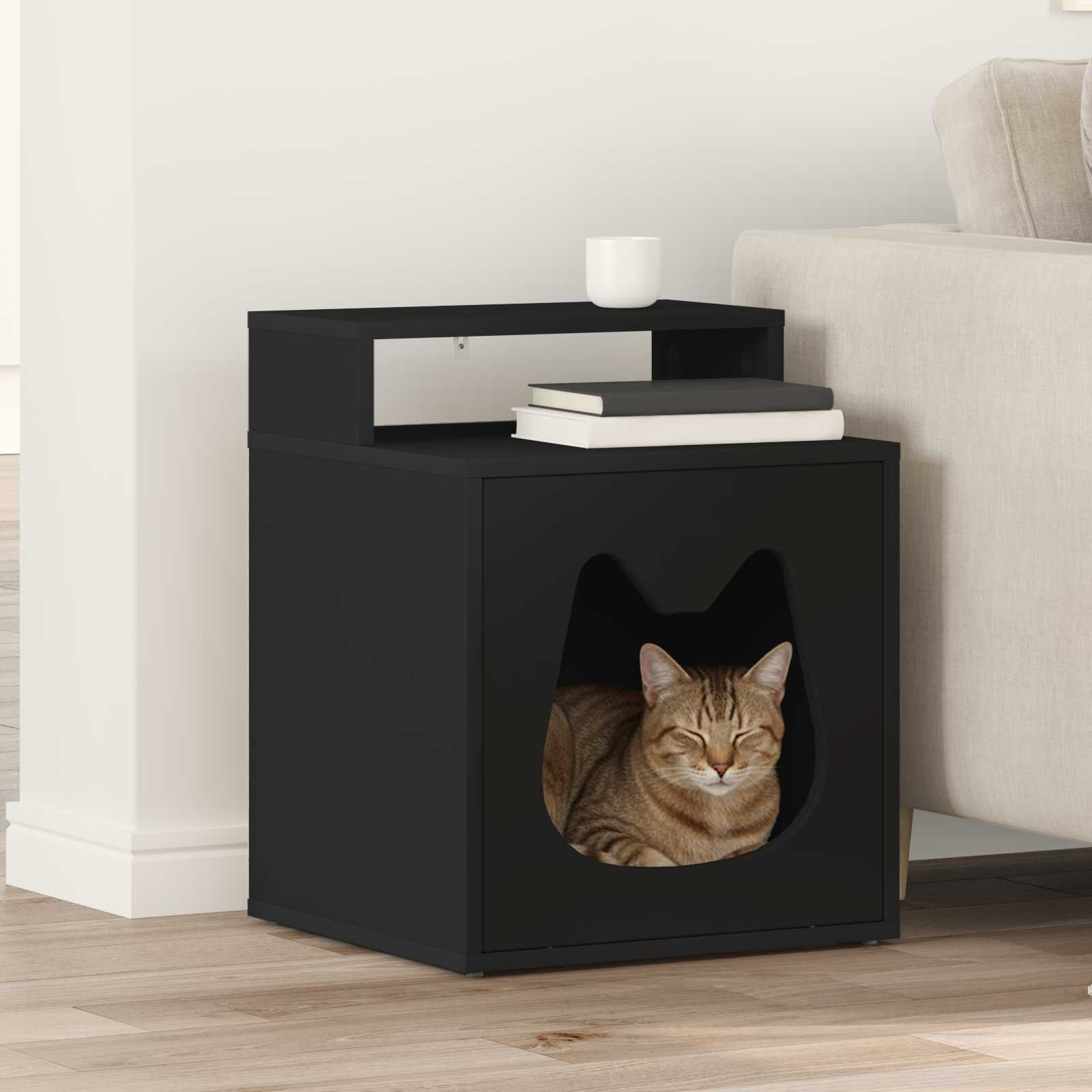 vidaXL Casa para Gatos Negro 42,5 x 40 x 53,5 cm Madera de ingenier&iacute;a, , large Imagen numero 2