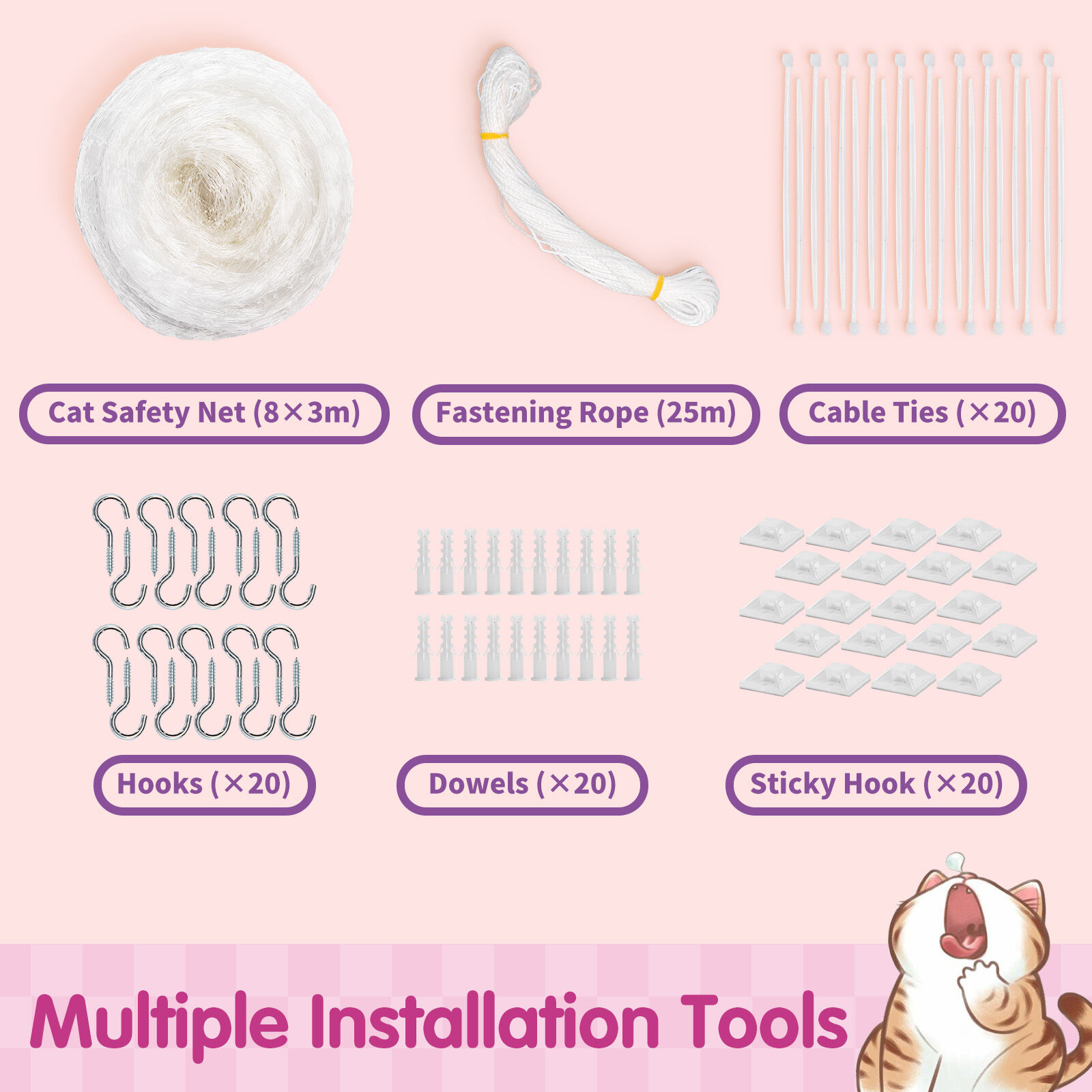 Nobleza Red Gatos Terraza 8x3m, Transparente Red para Gatos, Red Protecci&oacute;n para Gatos Apto para Interior o Exterior Balc&oacute;n Ventana Patio Escaleras, Incluye Set de Fijaci&oacute;n, , large Imagen numero 5