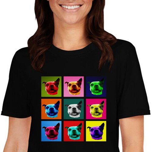 Mascochula camiseta mujer warhol personalizada con tu macota negro thumbnail