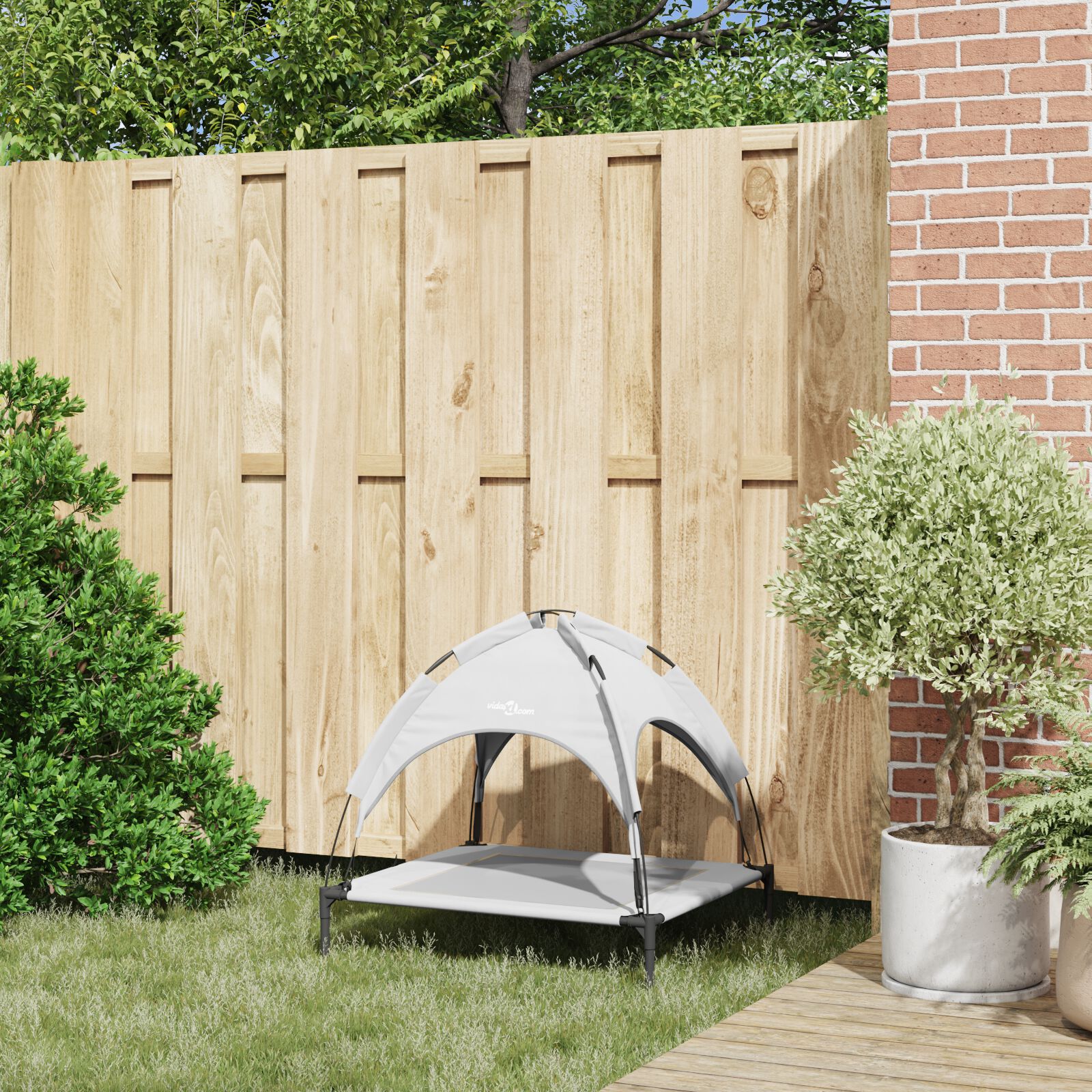 vidaXL Cama Elevada para Perro  con Techo Desmontable Gris Plateado Acero, , large Imagen numero 13