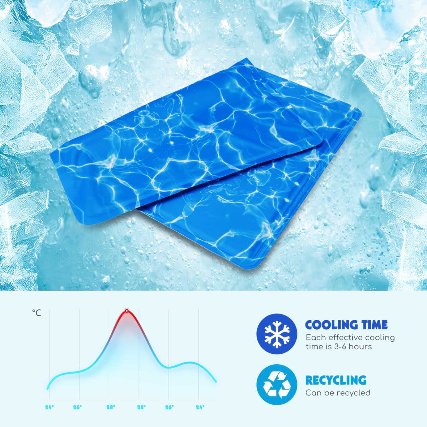 Nobleza Alfombra Refrescante para Gatos &ndash; Gel Auto-refrigerante No T&oacute;xico, Activado por Presi&oacute;n, 40x50 cm, Azul con Estampado, , large Imagen numero 3