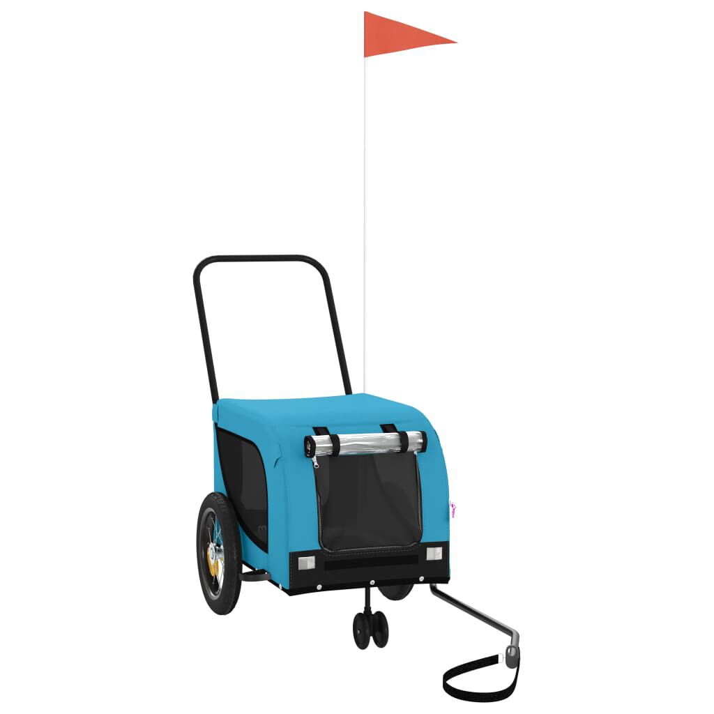 VidaXL Remolque de bicicleta mascotas hierro tela Oxford azul negro, , large Imagen numero 1