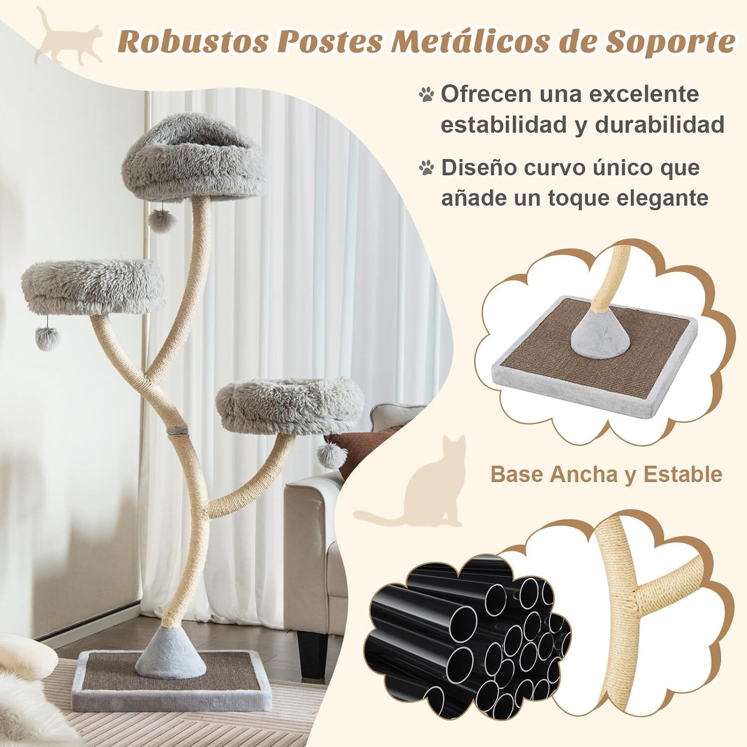 COSTWAY  Torre con Marco de Soporte de Metal gris para Gatos thumbnail