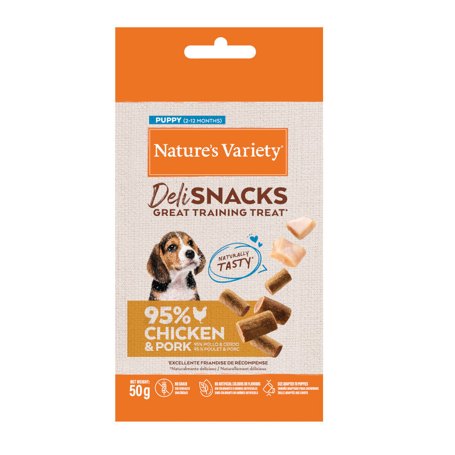 Nature&#039;s Variety Bocaditos Deli Snacks Puppy Pollo y Cerdo para perros