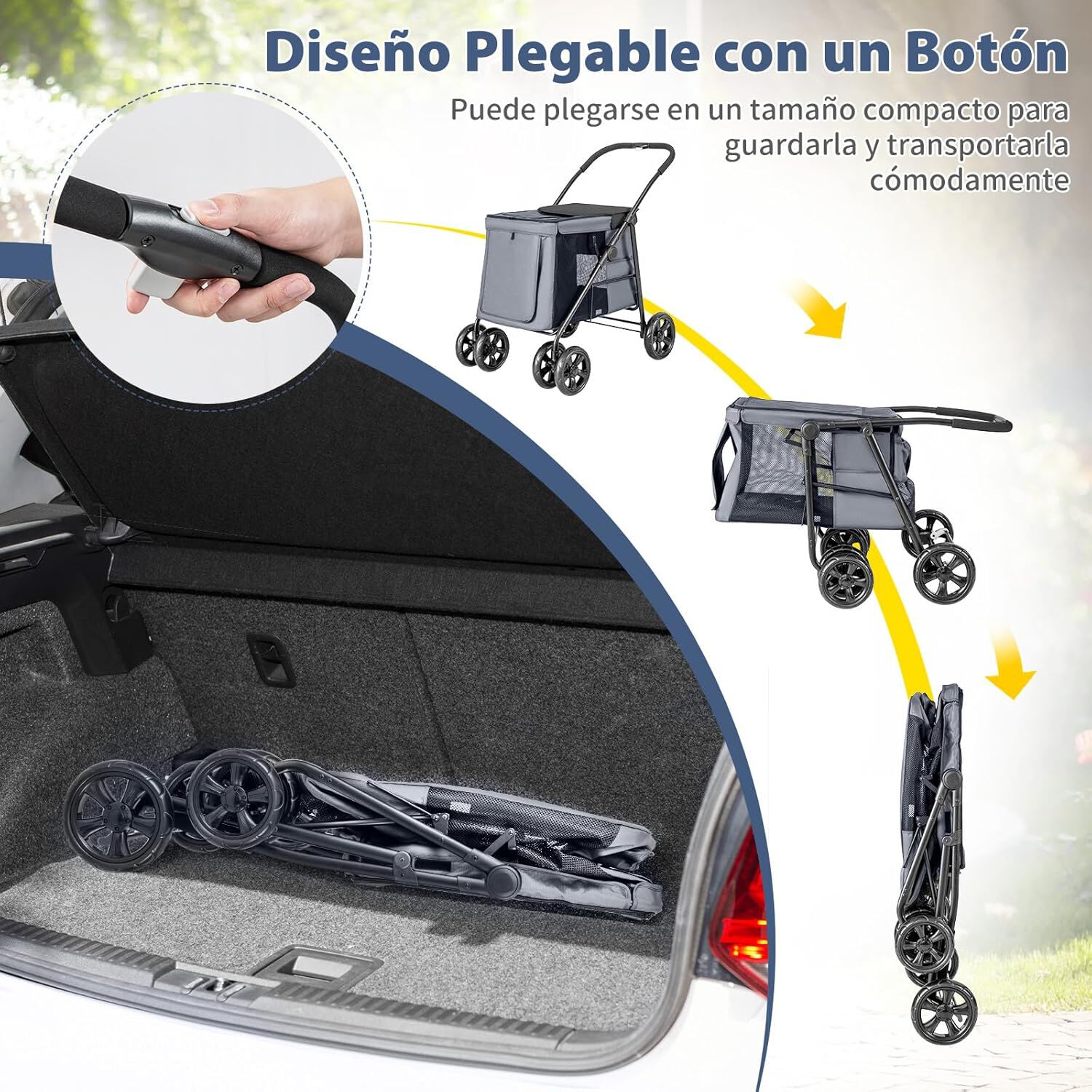 COSTWAY Cochecito para Mascotas Plegable, Carrito de Viaje Port&aacute;til para Mascotas con Malla Transpirable, Claraboya, Bolsillos, Carrito Plegable para Mascotas Peque&ntilde;as y Medianas (gris), , large Imagen numero 4