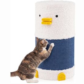 COSTWAY Casa para Gatos Interior de 2 Pisos, 35 x 66 cm, Cama para Gatos de 2 Niveles con Alfombrilla de Rascado de Sisal, Cueva Escondida, Condominio, Casa de Juegos de Barril para Gatos